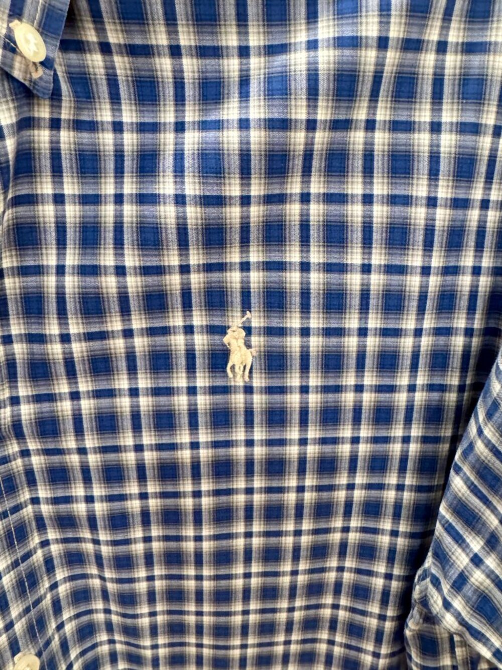 Ralph Lauren Blue Plaid Button Down Shirt Youth XL 18-20 Ivory Pony MenXS Unisex - Picture 8 of 13